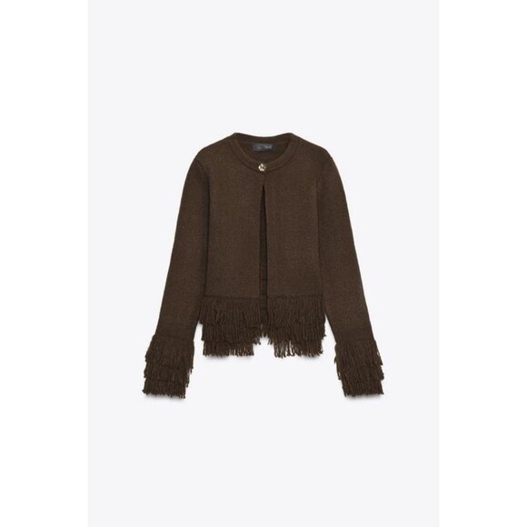 ZARA FRINGED KNIT CARDIGAN WITH BUTTON - Picture 7 of 9